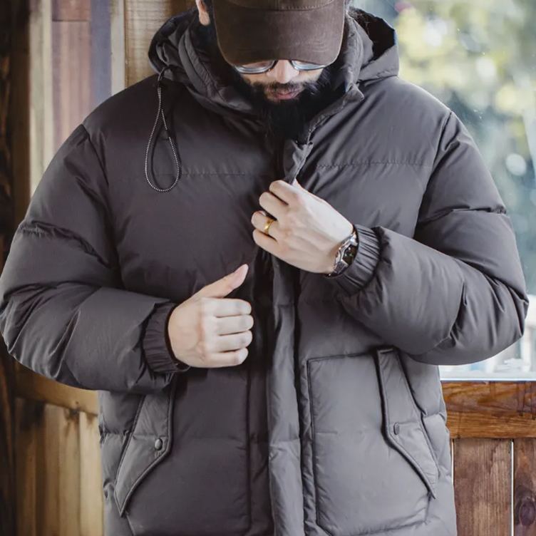 Maden Vintage Oil Wax Jacket Detachable Hooded Thickened Stand-up Collar down Jacket