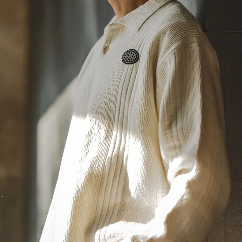 Madden jacquard knitted polo shirt preppy roll-neck pullover sweater