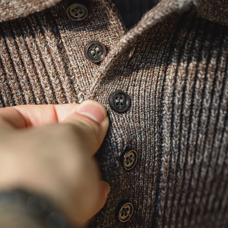 Maden Vintage Knitted Polo Sweater Lazy Style Loose Flip Collar Pullover Heather Sweater