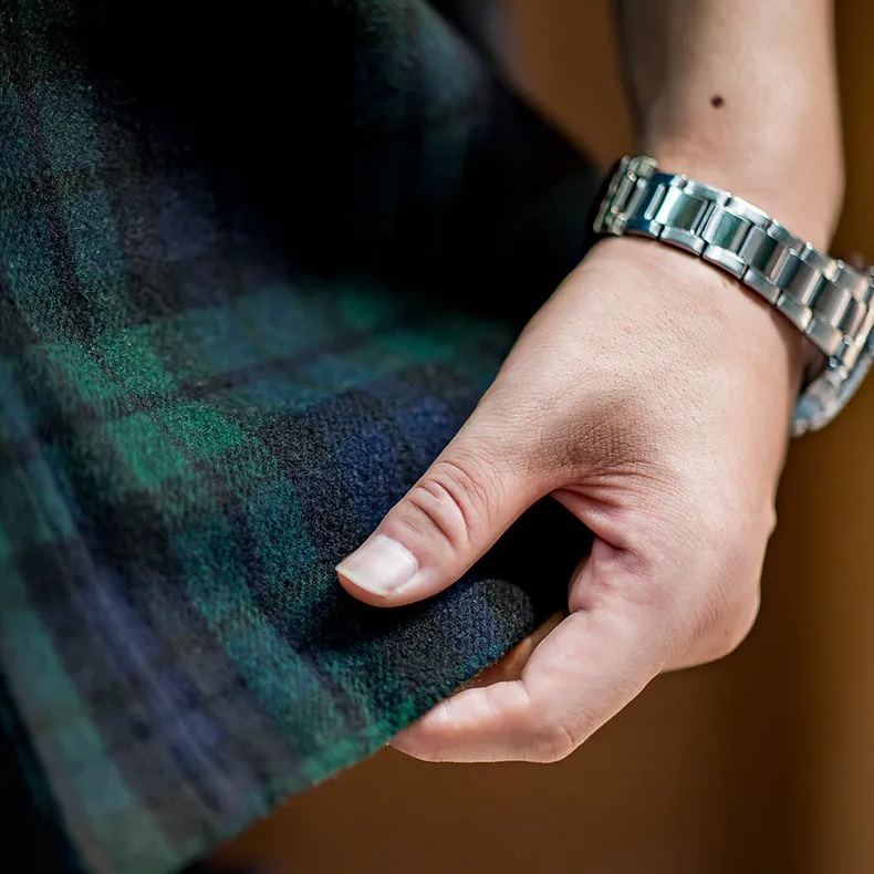 Maden Japanese retro blue-green plaid wool jacket loose and thick plaid shirt jacket