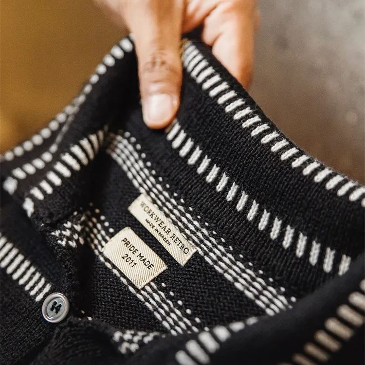 Maden Casual Striped Knitted Polo Shirt Idle Style Contrast Color Lapels Pullover Top