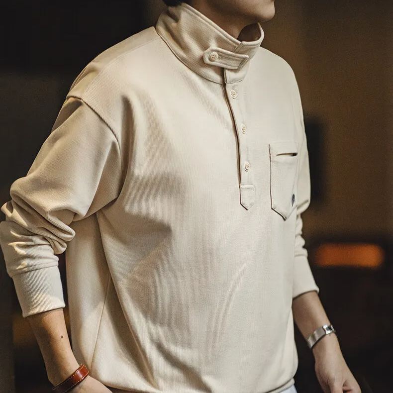 Maden casual half open standing collar hoodie with a lazy style lapel knit polo shirt