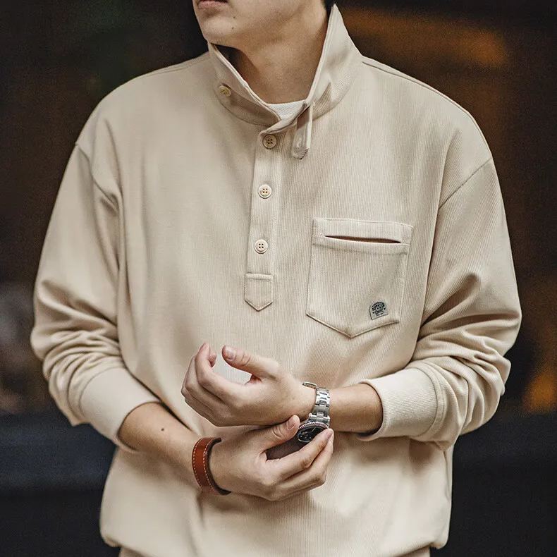 Maden casual half open standing collar hoodie with a lazy style lapel knit polo shirt