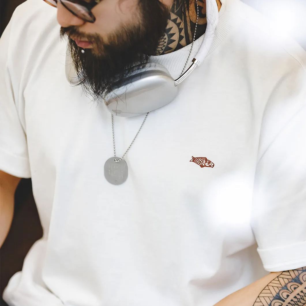 Maden Warm Color Change Lucky Short Sleeve T Japanese Retro Carp Flag Text Printed All Cotton T-shirt