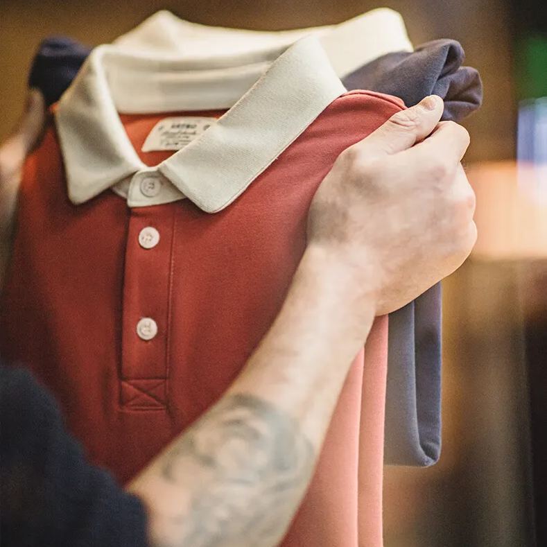 Maden Vintage Knitted Contrast Polo Sweatshirt with Academy Style Loose Polo Collar Long Sleeve T-shirt