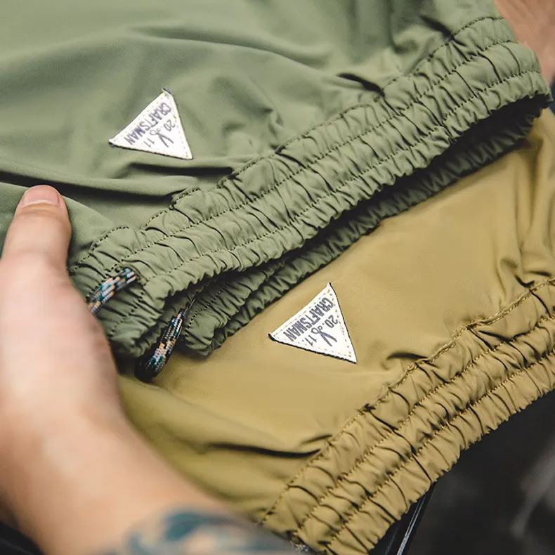 Maden style washed straight drawstring shorts with loose and cool feel, large pockets, functional casual pants