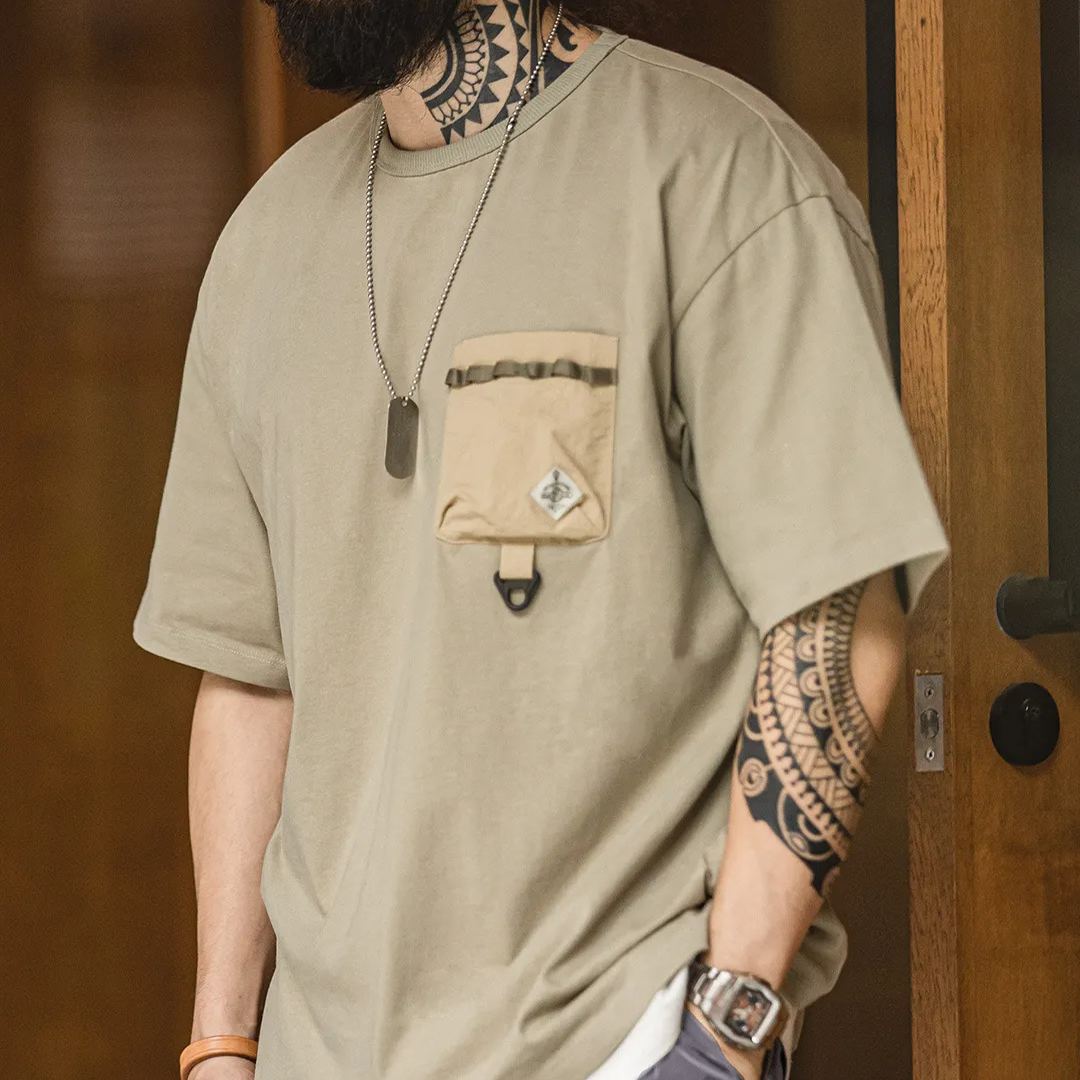 Maden casual outdoor functional style pure cotton pocket contrasting short sleeved T-shirt