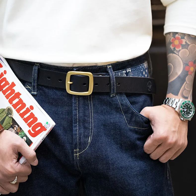 Maden Gubu Printing Baijiabu Plant Tanning Belt Cowhide Needle Buckle Vintage Belt