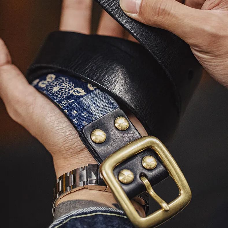 Maden Gubu Printing Baijiabu Plant Tanning Belt Cowhide Needle Buckle Vintage Belt