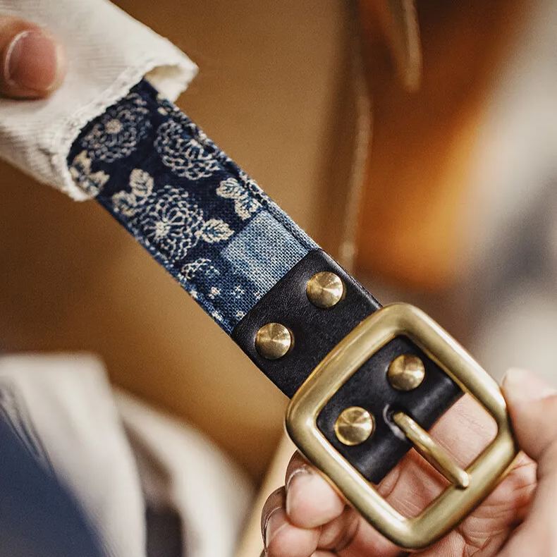 Maden Gubu Printing Baijiabu Plant Tanning Belt Cowhide Needle Buckle Vintage Belt