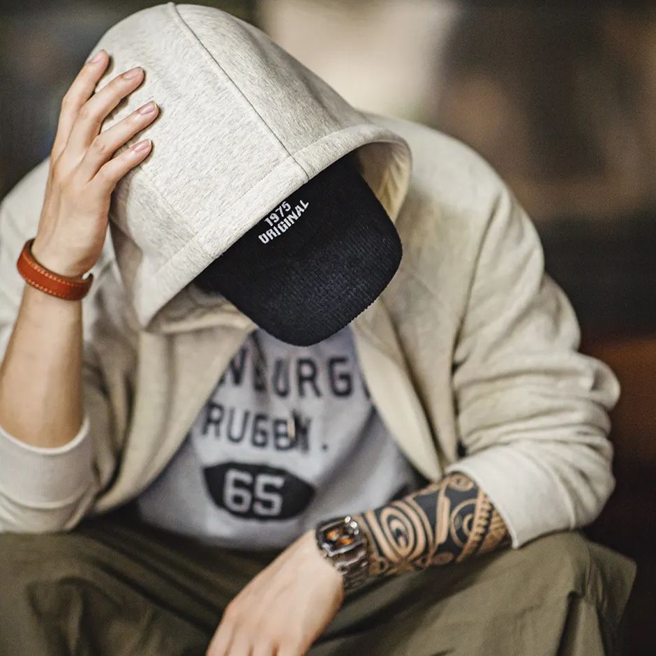 Maden Casual Snowflake Grey Hoodie Heavyweight Plush Zipper Sports Cardigan Coat