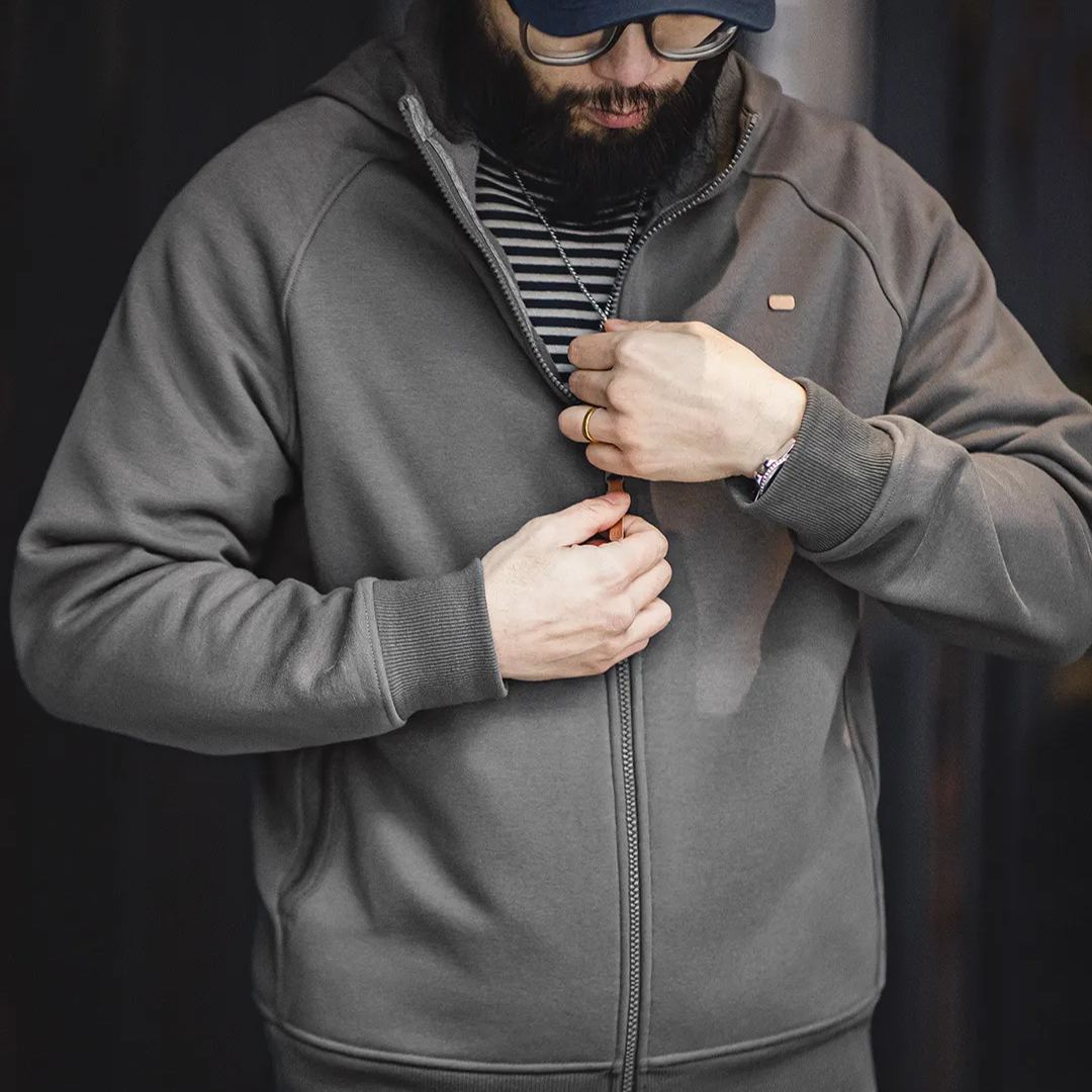 Maden Casual Snowflake Grey Hoodie Heavyweight Plush Zipper Sports Cardigan Coat
