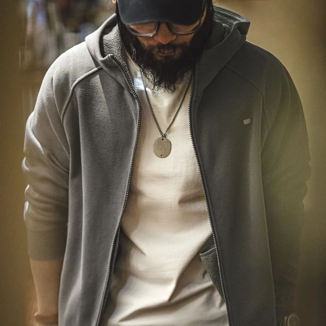 Maden Casual Snowflake Grey Hoodie Heavyweight Plush Zipper Sports Cardigan Coat