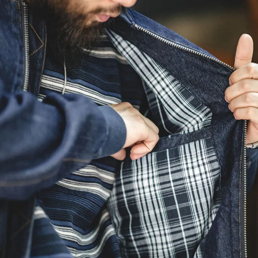 Maden Retro Denim MA1 Pilot Jacket Baseball Collar Amikaki Denim Coat