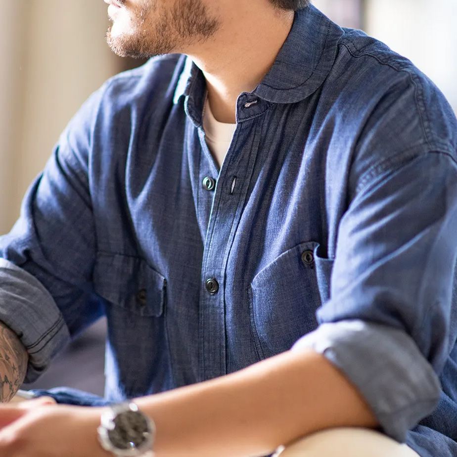 Maden Vintage Tencel Denim Shirt Denim Lyocell Long sleeved CPO Shirt Coat