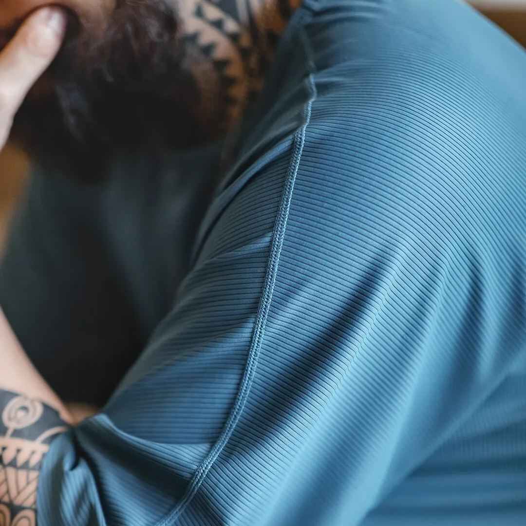 Maden Leisure Two Needle Technology Ice Thin Vertical Pattern Pit Stripe Breathable Loose T-shirt