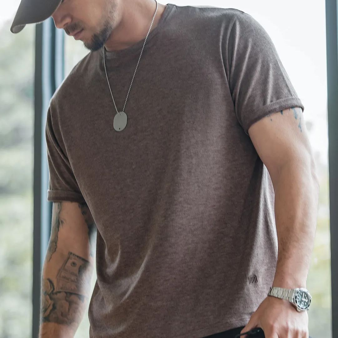 Maden casual blend seamless thin breathable solid round neck with short sleeved T-shirt