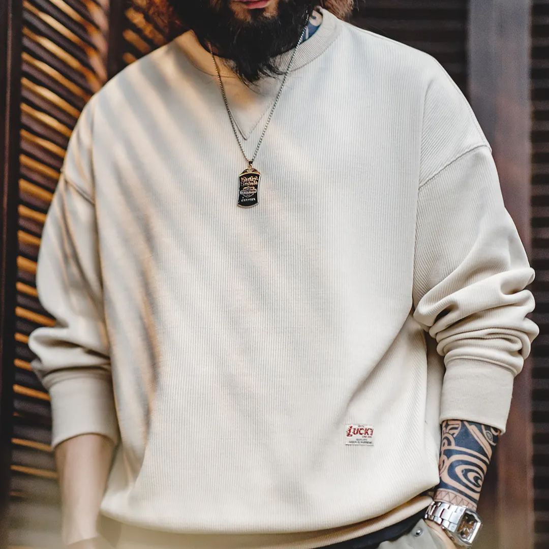 Maden Retro Heavyweight Chenille Round Neck Basic Anti Wrinkle Bottom Long sleeved T-shirt