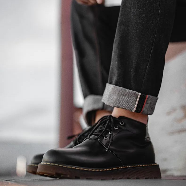 Maden workwear British style high cut black leather shoes, trendy leather boots, short boots