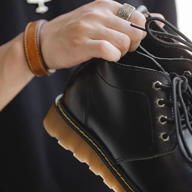 Maden workwear British style high cut black leather shoes, trendy leather boots, short boots