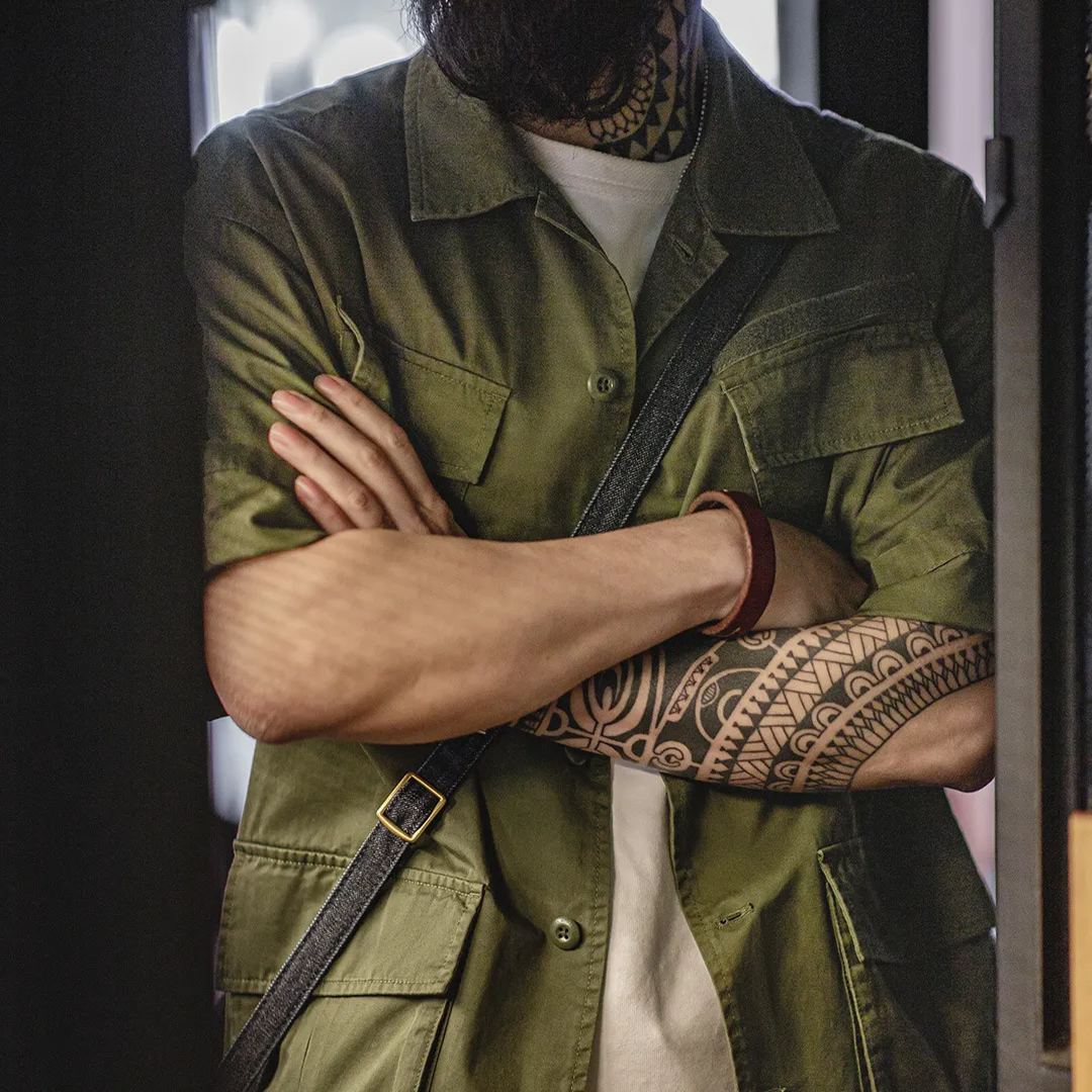 Maden Retro M42 Four Pocket Short sleeved Shirt Military Style Loose Silhouette Flip Collar Shirt