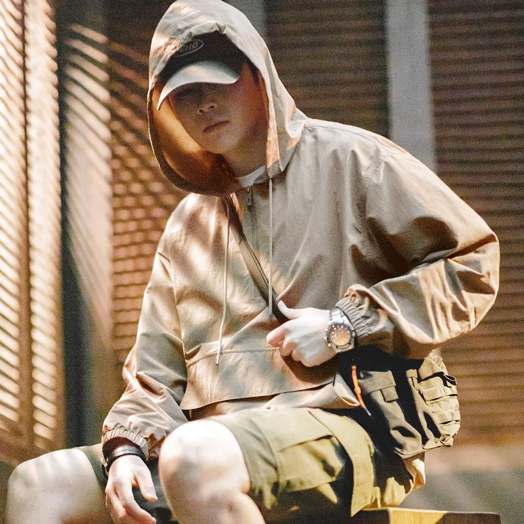 Maden Mountain outdoor half zip hooded jacket hoodie sports style loose casual pullover jacket