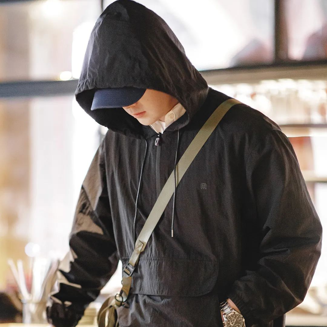 Maden Mountain outdoor half zip hooded jacket hoodie sports style loose casual pullover jacket