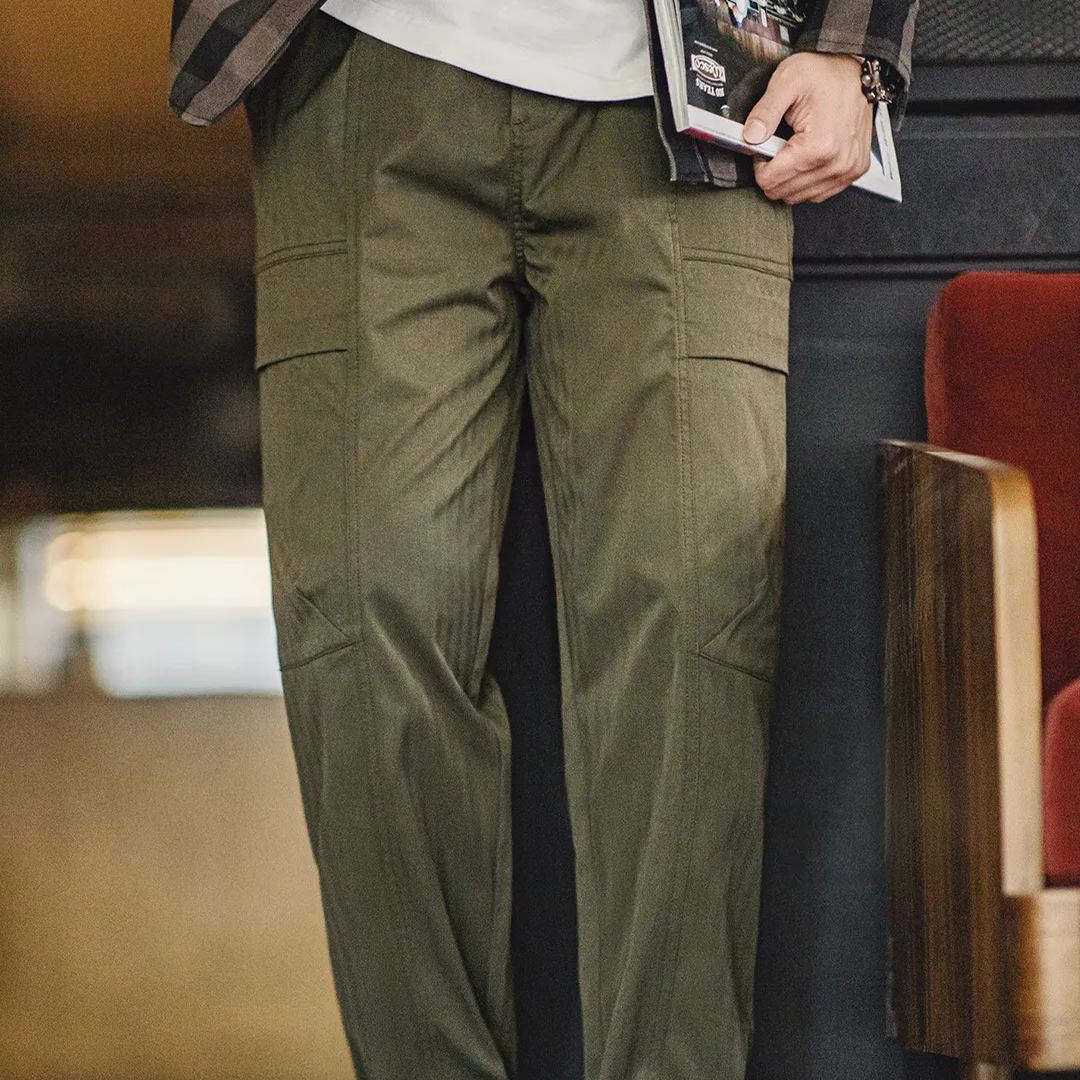 Maden retro multi pocket herringbone casual pants vibe army green straight leg pants