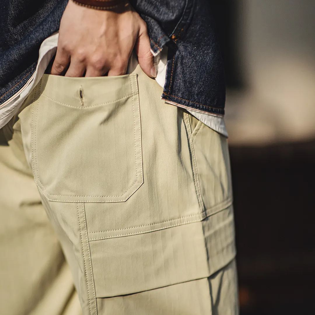 Maden retro multi pocket herringbone casual pants vibe army green straight leg pants