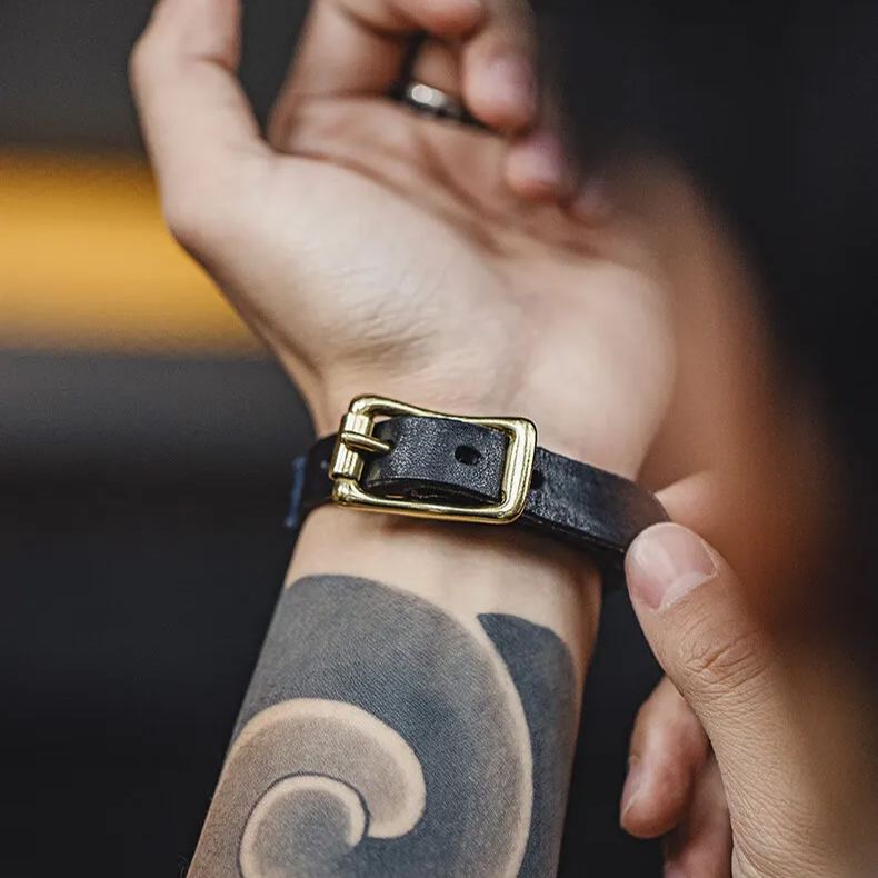 Magi Vintage Splicing Bracelet Brass Head Layer Plant Tanned Cowhide Bracelet