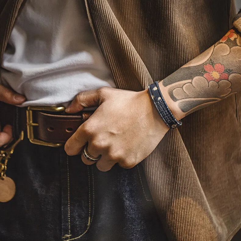 Magi Vintage Splicing Bracelet Brass Head Layer Plant Tanned Cowhide Bracelet