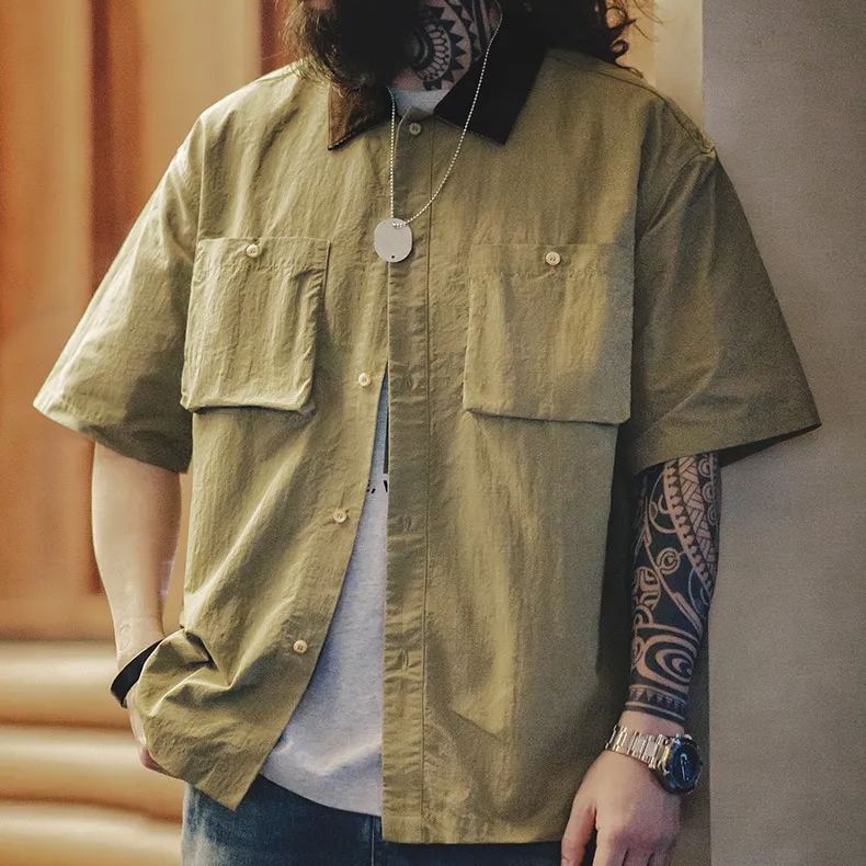 Maden Retro Waterproof Thin Outdoor Loose Half Sleeve Pocket Hunting Shirt