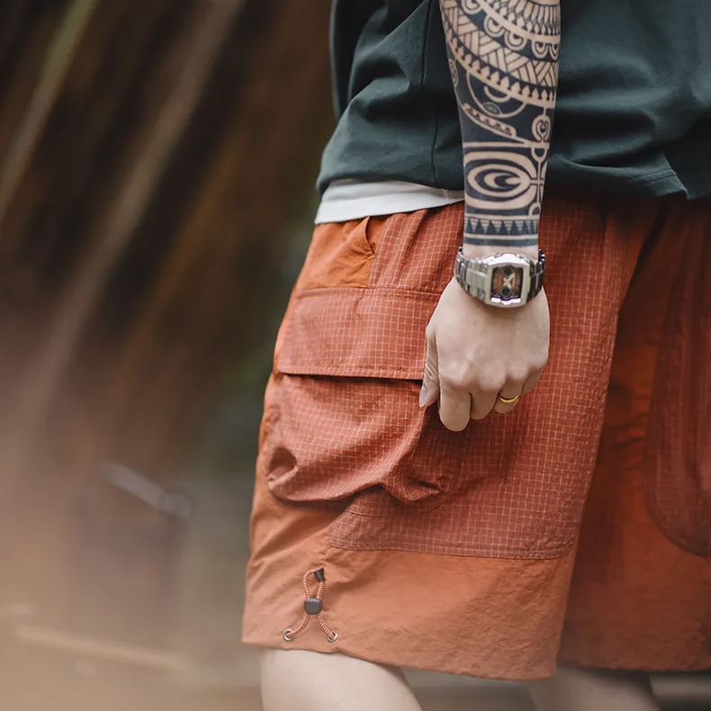 Maden Retro Sunset Orange Straight Short Dopamine Loose Nylon Half Beach Pants