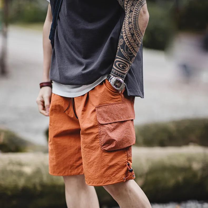 Maden Retro Sunset Orange Straight Short Dopamine Loose Nylon Half Beach Pants