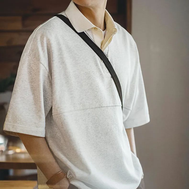 Maden Retro Heavyweight Knitted Short sleeved Polo Shirt Cleanfit Polo Neck T-shirt