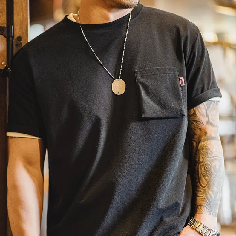 Maden retro fun letter printed short sleeved T-shirt with contrasting knitted round neck base