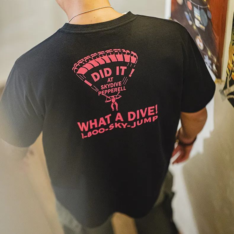 Maden retro fun letter printed short sleeved T-shirt with contrasting knitted round neck base