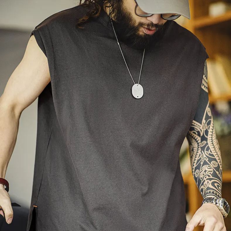 Maden Cotton Seed Shell Heavyweight Knitted Wide Shoulder Sports Pure Cotton Sleeveless T-shirt