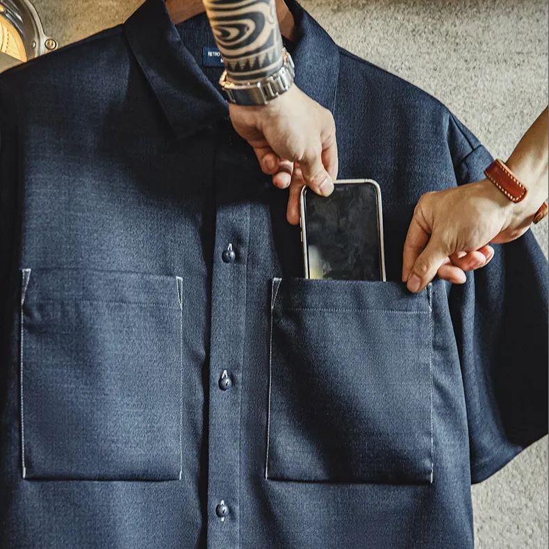 Maden casual oversize drape no iron shirt texture silhouette short sleeved shirt