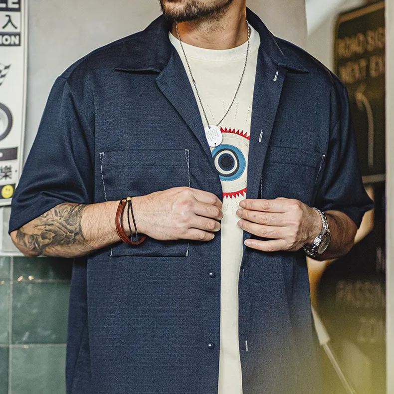 Maden casual oversize drape no iron shirt texture silhouette short sleeved shirt