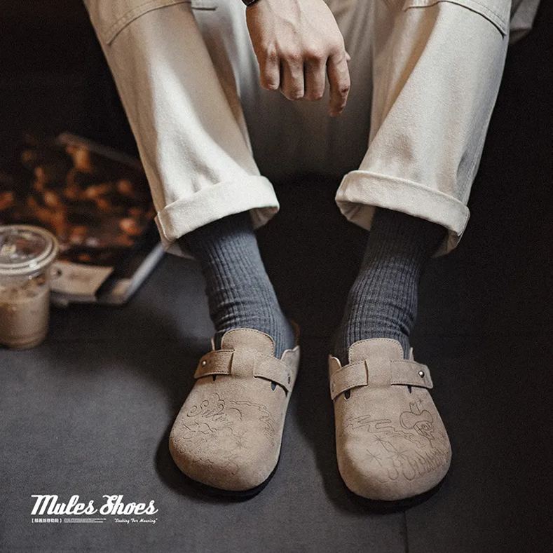 Maden Illustrated Bockenmuller Shoes Half Trailed Thick Sole Outerwear Fishing Flat Bottom Baotou Cool Slippers