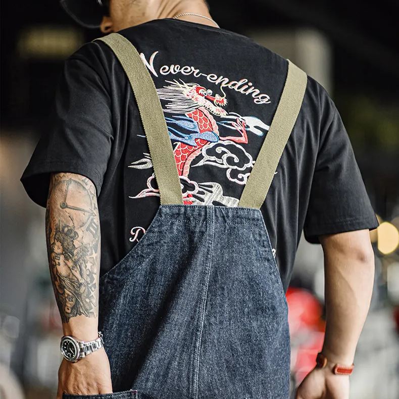 Maden Vintage Dragon Heavy Industry Embroidered T-Shirt Yokosuka Heavy Duty Cotton Short Sleeved Tee