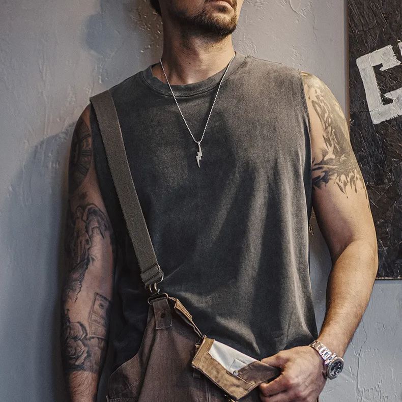 Maden Vintage Tough Guy Old Tank Top Pure Cotton Sports and Fitness Backing Sweetheart Sleeveless T-shirt