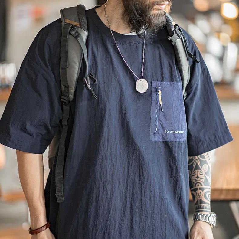 Maden Mountain outdoor thin pocket patchwork shoulder nylon breathable half sleeved T-shirt