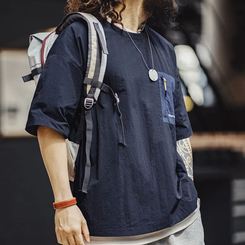 Maden Mountain outdoor thin pocket patchwork shoulder nylon breathable half sleeved T-shirt