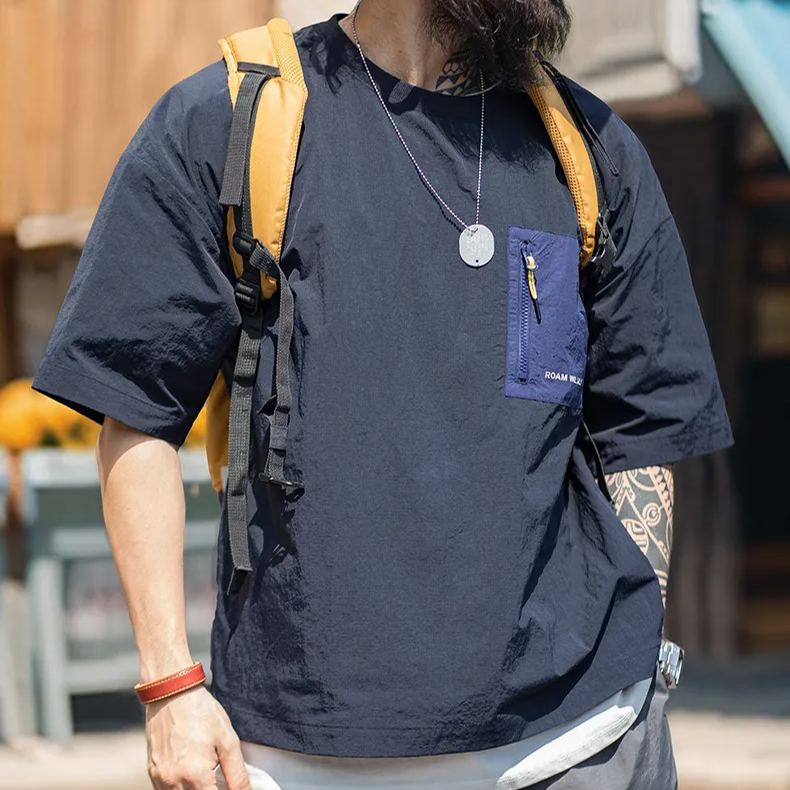 Maden Mountain outdoor thin pocket patchwork shoulder nylon breathable half sleeved T-shirt