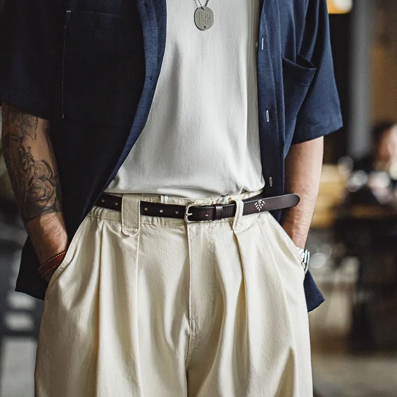 Maden retro black top layer cowhide Amikage needle buckle waist chain accessory leather belt