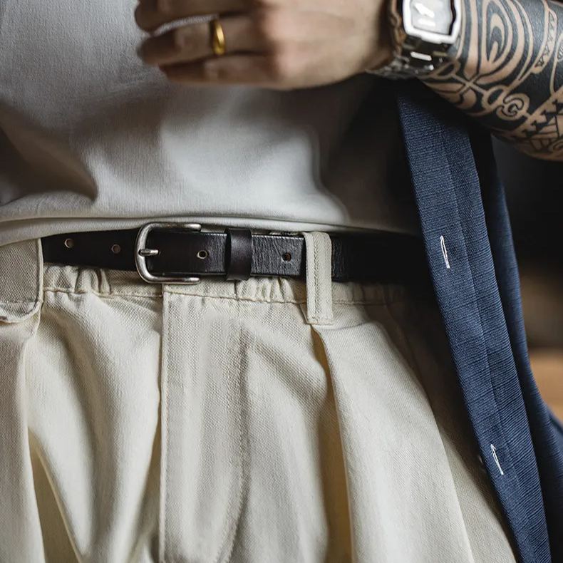 Maden retro black top layer cowhide Amikage needle buckle waist chain accessory leather belt