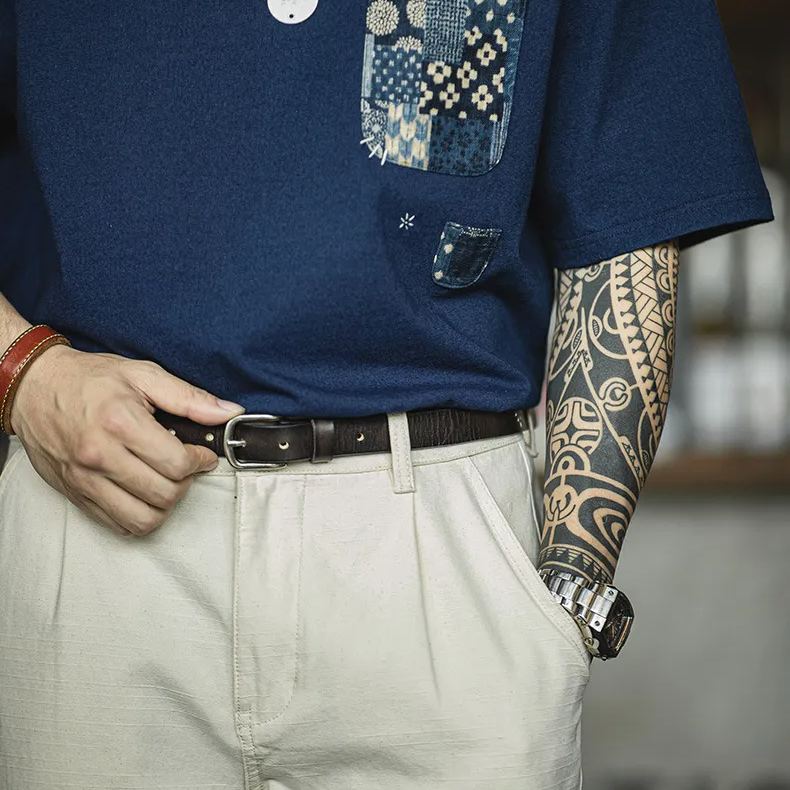 Maden retro black top layer cowhide Amikage needle buckle waist chain accessory leather belt