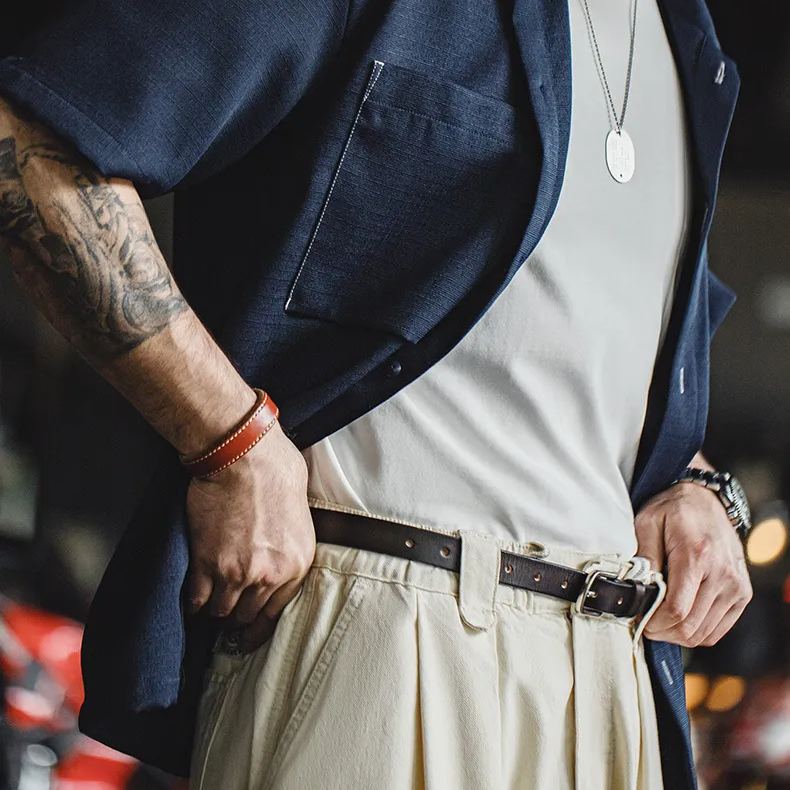 Maden retro black top layer cowhide Amikage needle buckle waist chain accessory leather belt